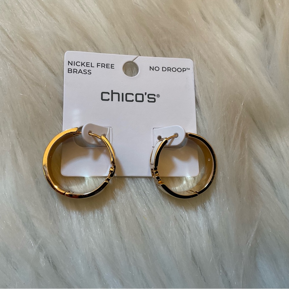 Chico’s No Droop Ecru CC Hoop Earrings - New on Card - Picture 4 of 8